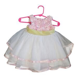 Rare Editions Baby Dress – 3–6 Months – Floral Bodice & Tulle Skirt w/ Ribbon